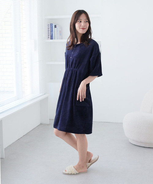 cross marche（クロスマルシェ）の「【MUSEE】前開き湯上りワンピース（ガウン/バスローブ・レディース・ブラウン/ネイビー/ラベンダー・M/L）」の18枚目の写真