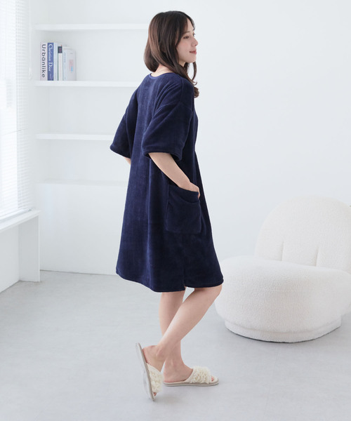 cross marche（クロスマルシェ）の「【MUSEE】前開き湯上りワンピース（ガウン/バスローブ・レディース・ブラウン/ネイビー/ラベンダー・M/L）」の20枚目の写真