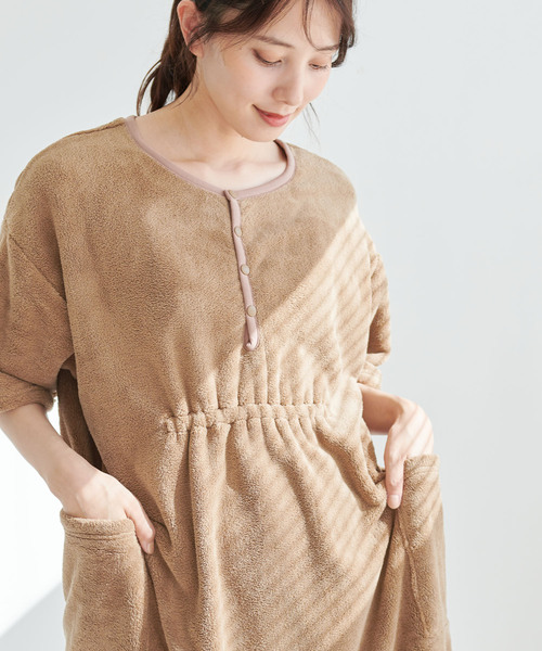 cross marche（クロスマルシェ）の「【MUSEE】前開き湯上りワンピース（ガウン/バスローブ・レディース・ブラウン/ネイビー/ラベンダー・M/L）」の22枚目の写真