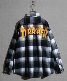 【at】〔THRASHER〕オンブレチェック バック刺繍 オーバーサイズ ネルシャツ
