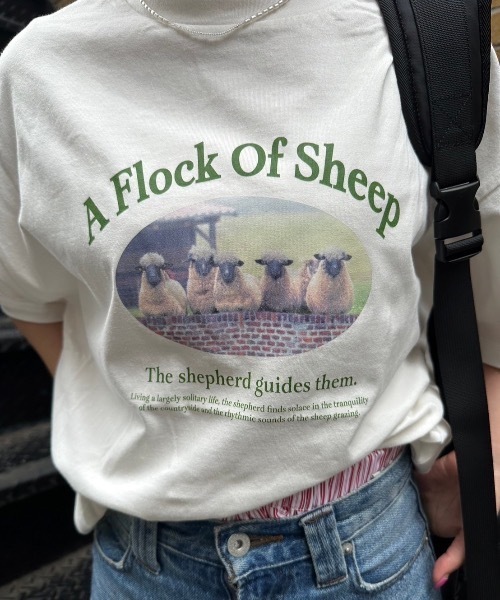 nemne store(ネンネストア)の「【keel】SheepプリントTシャツ(Tシャツ/カットソー・レディース・スミクロ/オフホワイト・SMALL/MEDIUM)」の9枚目の写真