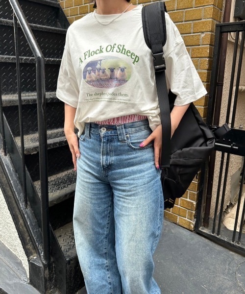 nemne store(ネンネストア)の「【keel】SheepプリントTシャツ(Tシャツ/カットソー・レディース・スミクロ/オフホワイト・SMALL/MEDIUM)」の6枚目の写真