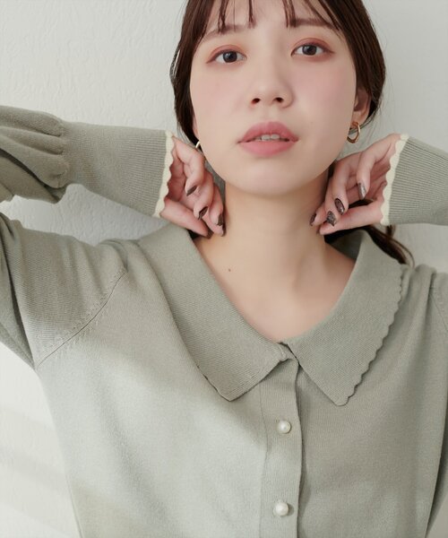 natural couture（ナチュラルクチュール）の「【WEB限定】osono衿付きキレイめニット（ニット/セーター・レディース・ミント/モカ/ネイビー/オフホワイト/ブラック・FREE）」の5枚目の写真