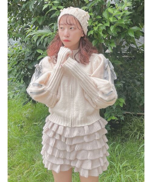 merry jenny（メリージェニー）の「ribbonビーニー　/　リボンビーニー（ニットキャップ/ビーニー・レディース・ブラック/グレー/アイボリー・FREE）」の5枚目の写真