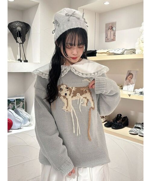 merry jenny（メリージェニー）の「ribbonビーニー　/　リボンビーニー（ニットキャップ/ビーニー・レディース・ブラック/グレー/アイボリー・FREE）」の8枚目の写真