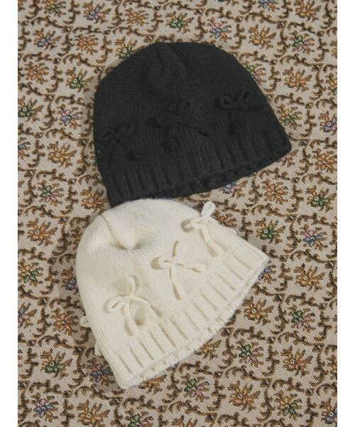 merry jenny（メリージェニー）の「ribbonビーニー　/　リボンビーニー（ニットキャップ/ビーニー・レディース・ブラック/グレー/アイボリー・FREE）」の14枚目の写真