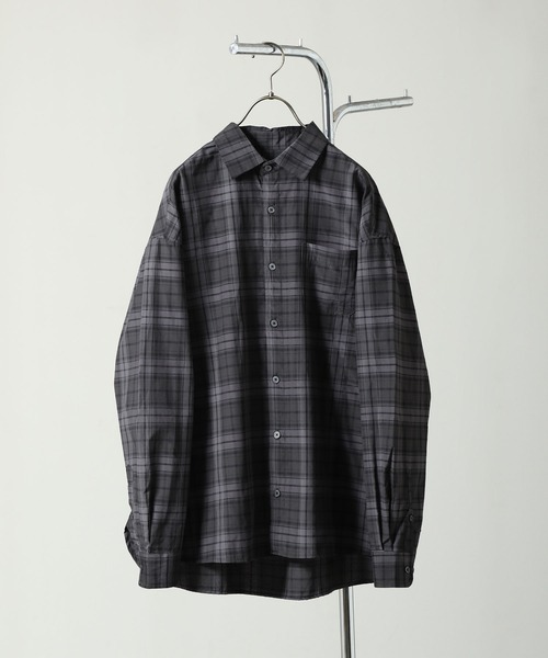 ZIP FIVE（ジップファイブ）の「【ZIP FIVE】 CVCブロード 長袖 レギュラーカラー チェック ＆ ストライプ オーバーサイズ シャツ（シャツ/ブラウス・メンズ・ブルー/ブラウン系/チャコール/ブラック系/ブラック系1・MEDIUM/LARGE/X-LARGE）」の2枚目の写真