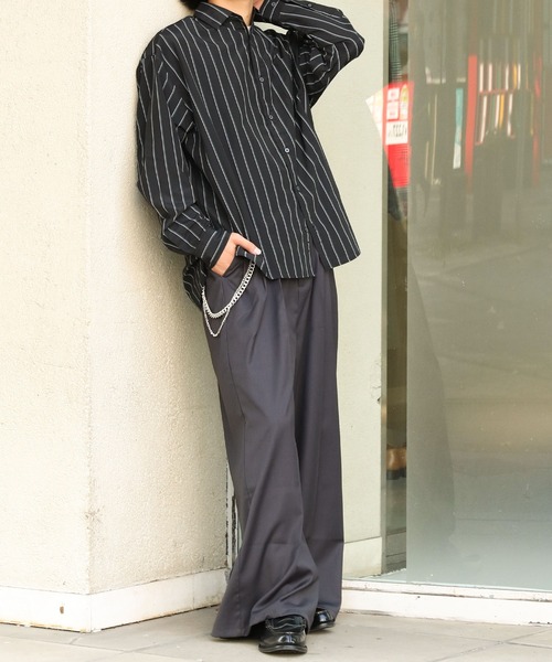 ZIP FIVE（ジップファイブ）の「【ZIP FIVE】 CVCブロード 長袖 レギュラーカラー チェック ＆ ストライプ オーバーサイズ シャツ（シャツ/ブラウス・メンズ・ブルー/ブラウン系/チャコール/ブラック系/ブラック系1・MEDIUM/LARGE/X-LARGE）」の17枚目の写真