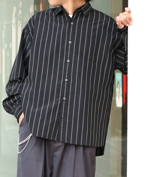 ZIP FIVE（ジップファイブ）の「【ZIP FIVE】 CVCブロード 長袖 レギュラーカラー チェック ＆ ストライプ オーバーサイズ シャツ（シャツ/ブラウス・メンズ・ブルー/ブラウン系/チャコール/ブラック系/ブラック系1・MEDIUM/LARGE/X-LARGE）」の18枚目の写真