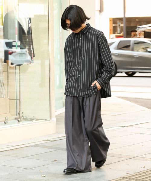 ZIP FIVE（ジップファイブ）の「【ZIP FIVE】 CVCブロード 長袖 レギュラーカラー チェック ＆ ストライプ オーバーサイズ シャツ（シャツ/ブラウス・メンズ・ブルー/ブラウン系/チャコール/ブラック系/ブラック系1・MEDIUM/LARGE/X-LARGE）」の19枚目の写真