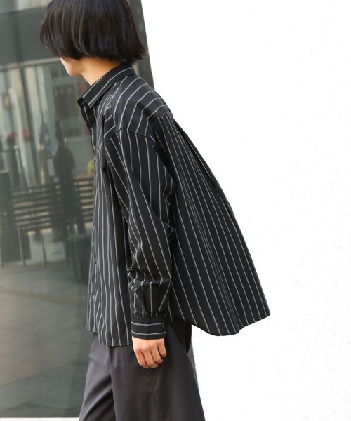 ZIP FIVE（ジップファイブ）の「【ZIP FIVE】 CVCブロード 長袖 レギュラーカラー チェック ＆ ストライプ オーバーサイズ シャツ（シャツ/ブラウス・メンズ・ブルー/ブラウン系/チャコール/ブラック系/ブラック系1・MEDIUM/LARGE/X-LARGE）」の21枚目の写真