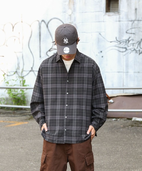 ZIP FIVE（ジップファイブ）の「【ZIP FIVE】 CVCブロード 長袖 レギュラーカラー チェック ＆ ストライプ オーバーサイズ シャツ（シャツ/ブラウス・メンズ・ブルー/ブラウン系/チャコール/ブラック系/ブラック系1・MEDIUM/LARGE/X-LARGE）」の7枚目の写真