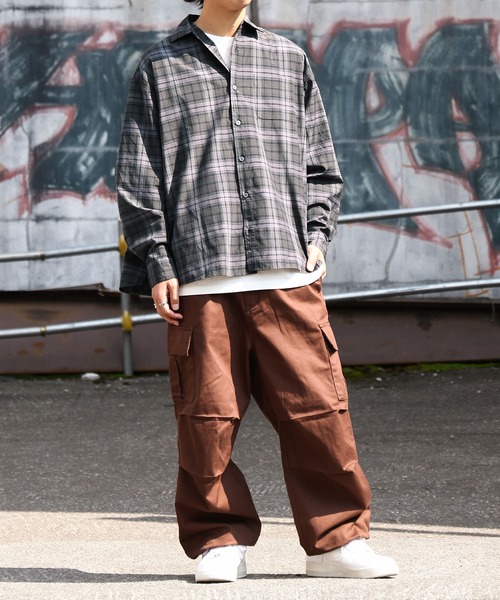 ZIP FIVE（ジップファイブ）の「【ZIP FIVE】 CVCブロード 長袖 レギュラーカラー チェック ＆ ストライプ オーバーサイズ シャツ（シャツ/ブラウス・メンズ・ブルー/ブラウン系/チャコール/ブラック系/ブラック系1・MEDIUM/LARGE/X-LARGE）」の9枚目の写真