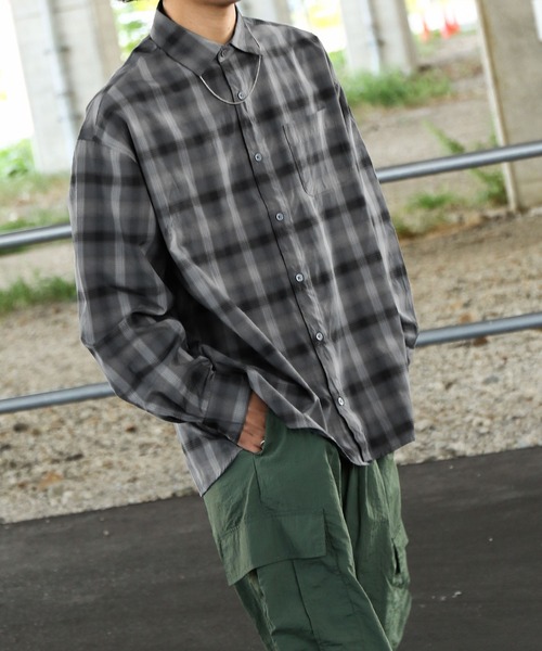 ZIP FIVE（ジップファイブ）の「【ZIP FIVE】 CVCブロード 長袖 レギュラーカラー チェック ＆ ストライプ オーバーサイズ シャツ（シャツ/ブラウス・メンズ・ブルー/ブラウン系/チャコール/ブラック系/ブラック系1・MEDIUM/LARGE/X-LARGE）」の12枚目の写真
