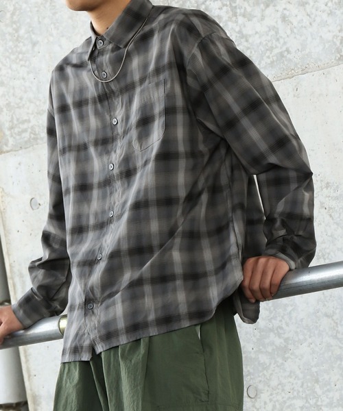 ZIP FIVE（ジップファイブ）の「【ZIP FIVE】 CVCブロード 長袖 レギュラーカラー チェック ＆ ストライプ オーバーサイズ シャツ（シャツ/ブラウス・メンズ・ブルー/ブラウン系/チャコール/ブラック系/ブラック系1・MEDIUM/LARGE/X-LARGE）」の14枚目の写真