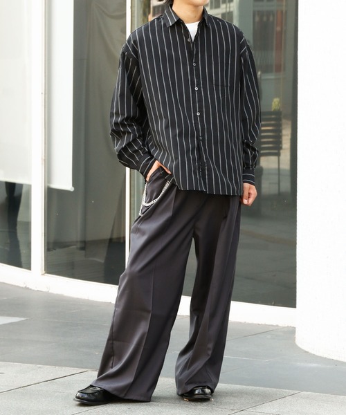 ZIP FIVE（ジップファイブ）の「【ZIP FIVE】 CVCブロード 長袖 レギュラーカラー チェック ＆ ストライプ オーバーサイズ シャツ（シャツ/ブラウス・メンズ・ブルー/ブラウン系/チャコール/ブラック系/ブラック系1・MEDIUM/LARGE/X-LARGE）」の22枚目の写真