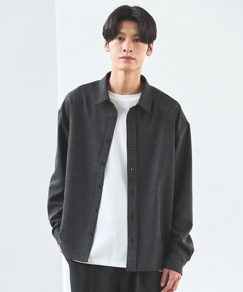 ESSENTIALS WARDROBE(エッセンシャルワードローブ)の「TRメランジポリストレッチ長袖シャツ(シャツ/ブラウス・メンズ・ブラック/杢グレー/ネイビー・L/M/S/XL)」の1枚目の写真