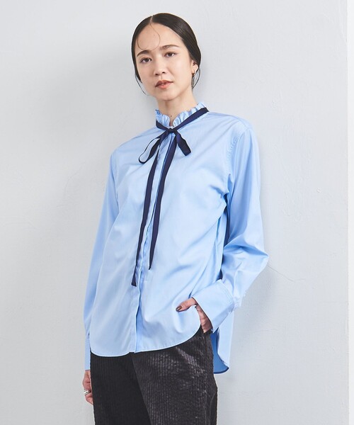 ユナイテッドアローズ UNITED ARROWS 水色 ボウタイ ブラウス UNITED ARROWS（ユナイテッドアローズ）の「フリル リボン ボウタイ