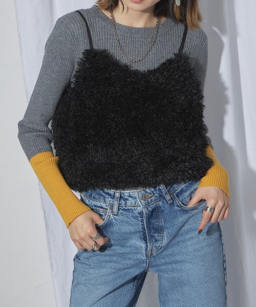 each（イーチ）の「もこもこボアキャミビスチェ（ベスト・レディース・ブラック/アイボリー/グレー・FREE）」の4枚目の写真