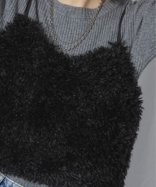 each（イーチ）の「もこもこボアキャミビスチェ（ベスト・レディース・ブラック/アイボリー/グレー・FREE）」の7枚目の写真