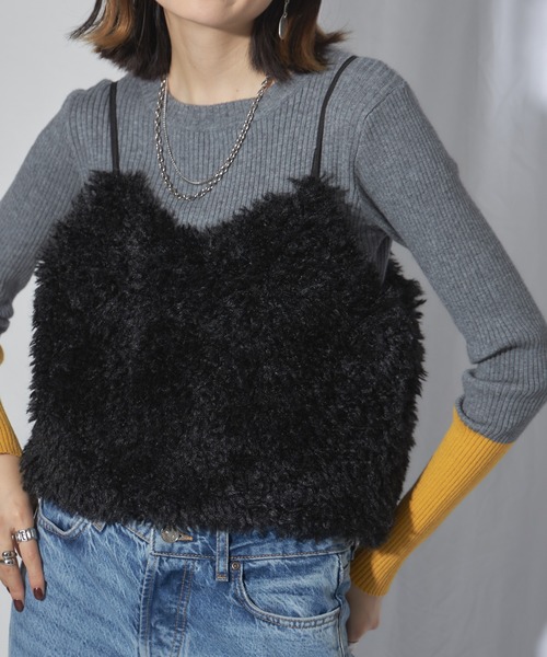 each（イーチ）の「もこもこボアキャミビスチェ（ベスト・レディース・ブラック/アイボリー/グレー・FREE）」の9枚目の写真