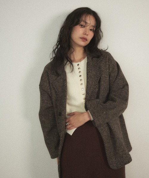 セール】ヘリンボーンオーバージャケット（テーラードジャケット