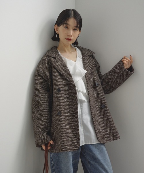 2024AW 日本製【L'ESSAGE】ヘリンボーンジャケットコート　F CANGIOLI/ヘリンボーンジャケットコート | ジャーナルスタンダード
