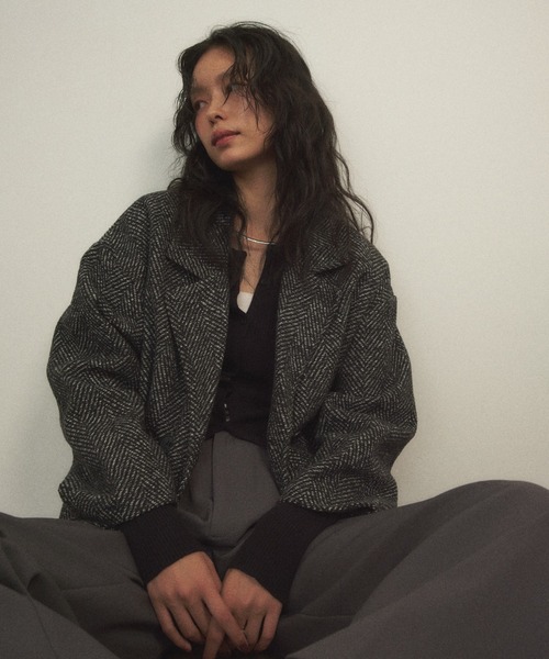 【q】 jacket outer / ヘリンボーンジャケットアウター ヘリンボーンオーバージャケット（テーラードジャケット）｜Shelly
