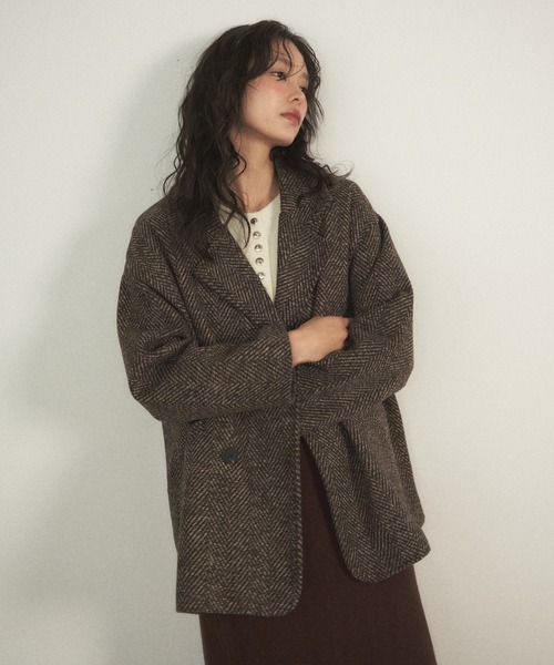 セール】ヘリンボーンオーバージャケット（テーラードジャケット
