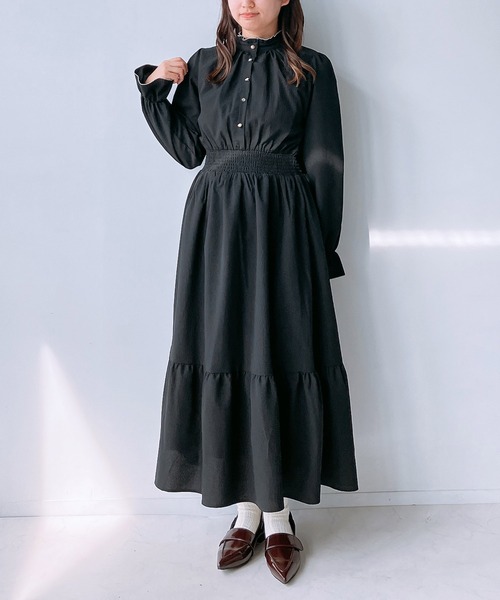 AS KNOW AS plus(アズノゥアズプラス)の「◇前後着用可能 ボウタイ付きキラキラボタンワンピ―ス(ワンピース・レディース・ブラック系/アイボリー系/ブラウン系・FREE)」の5枚目の写真