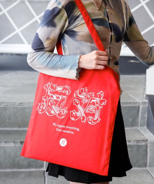 TOKYO CULTUART by BEAMS（トウキョウカルチャートバイビームス）の「来夢来人(天久聖一) / 反対 Tote Bag（トートバッグ・メンズ・イエロー/レッド・ONE SIZE）」の2枚目の写真