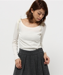 one after another NICE CLAUP | 【5位 SHOP売れ筋 ナイスクラップ】肩リボン長袖テレコプルオーバー(Tシャツ/カットソー)