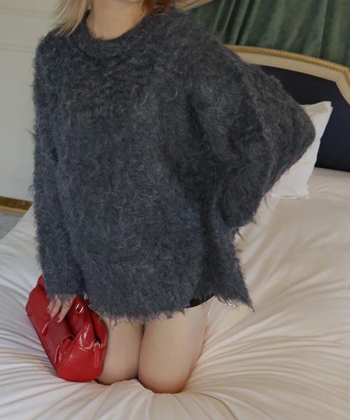 モヘアタッチシャギーオーバーサイズニットプルオーバー（ニット/セーター）｜Mili affinity（ミリアフィニティー）