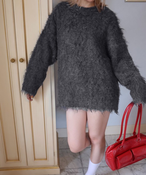 モヘアタッチシャギーオーバーサイズニットプルオーバー（ニット/セーター）｜Mili affinity（ミリアフィニティー）