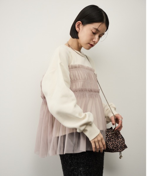 Shelly island（シェリーアイランド）の「チュールドッキングプルオーバー（スウェット・レディース・ホワイト/チャコールグレー・FREE）」の6枚目の写真