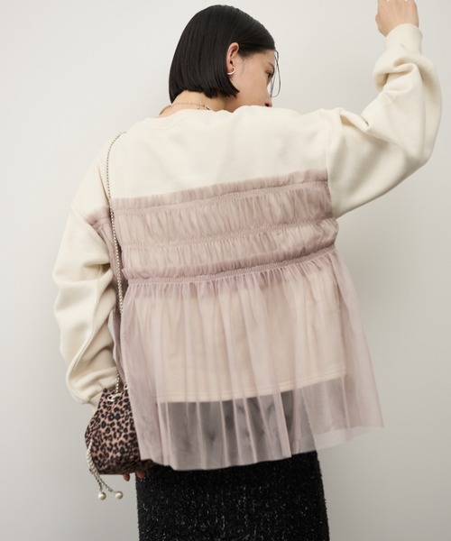 Shelly island（シェリーアイランド）の「チュールドッキングプルオーバー（スウェット・レディース・ホワイト/チャコールグレー・FREE）」の7枚目の写真