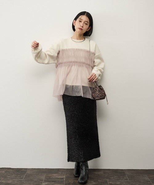 Shelly island（シェリーアイランド）の「チュールドッキングプルオーバー（スウェット・レディース・ホワイト/チャコールグレー・FREE）」の9枚目の写真