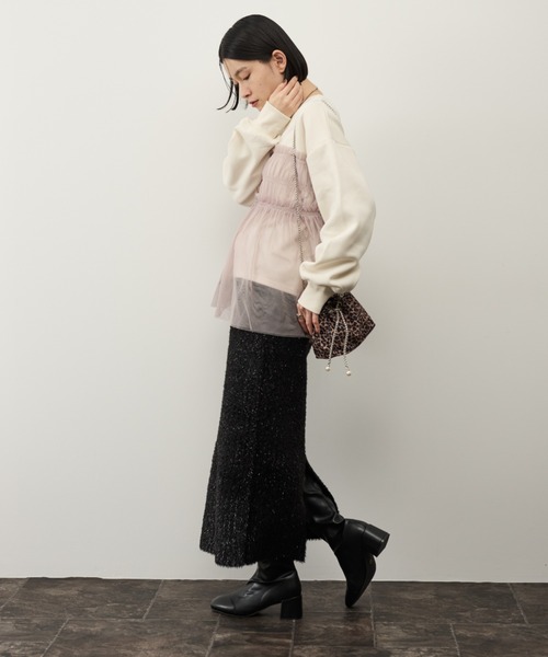 Shelly island（シェリーアイランド）の「チュールドッキングプルオーバー（スウェット・レディース・ホワイト/チャコールグレー・FREE）」の11枚目の写真