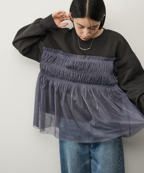 Shelly island（シェリーアイランド）の「チュールドッキングプルオーバー（スウェット・レディース・ホワイト/チャコールグレー・FREE）」の14枚目の写真