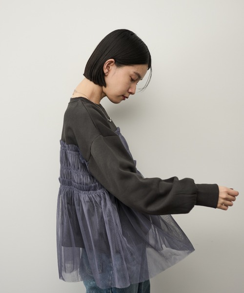 Shelly island（シェリーアイランド）の「チュールドッキングプルオーバー（スウェット・レディース・ホワイト/チャコールグレー・FREE）」の17枚目の写真