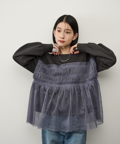 Shelly island（シェリーアイランド）の「チュールドッキングプルオーバー（スウェット・レディース・ホワイト/チャコールグレー・FREE）」の15枚目の写真