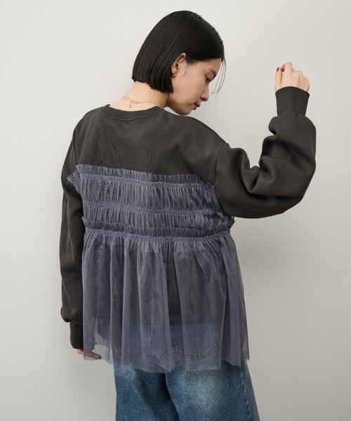 Shelly island（シェリーアイランド）の「チュールドッキングプルオーバー（スウェット・レディース・ホワイト/チャコールグレー・FREE）」の16枚目の写真