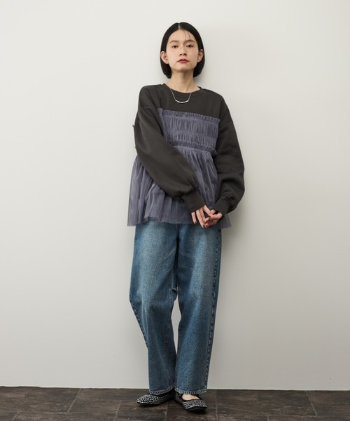 Shelly island（シェリーアイランド）の「チュールドッキングプルオーバー（スウェット・レディース・ホワイト/チャコールグレー・FREE）」の18枚目の写真