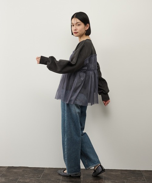 Shelly island（シェリーアイランド）の「チュールドッキングプルオーバー（スウェット・レディース・ホワイト/チャコールグレー・FREE）」の20枚目の写真