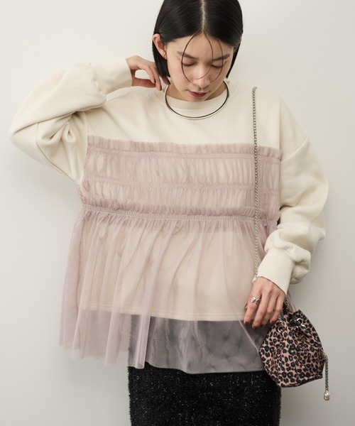 Shelly island（シェリーアイランド）の「チュールドッキングプルオーバー（スウェット・レディース・ホワイト/チャコールグレー・FREE）」の3枚目の写真