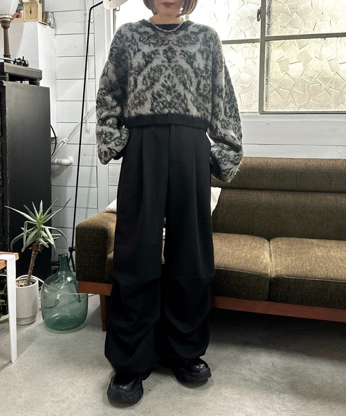 apres jour mignon(アプレジュールミニョン)の「ダマスク柄ニット【ZOZOTOWN限定アイテム】(ニット/セーター・レディース・アイボリー/ブラック/パープル・X-LARGE/フリー)」の12枚目の写真