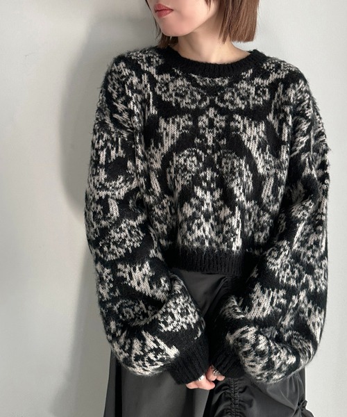 ameri vintage ダマスク柄ニット Ameri（アメリ）の「DAMASK JACQUARD KNIT（ニット/セーター）」 - WEAR