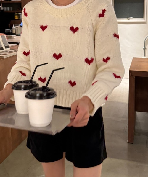 Sorriso（ソリッソ）の「ハート柄 ニット（ニット/セーター・レディース・ホワイト・FREE）」の2枚目の写真