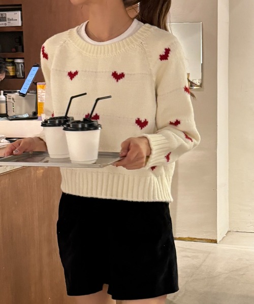 Sorriso（ソリッソ）の「ハート柄 ニット（ニット/セーター・レディース・ホワイト・FREE）」の3枚目の写真