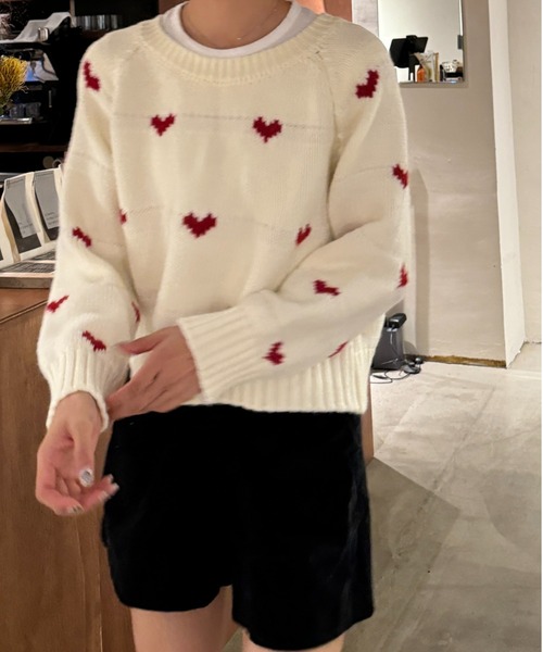 Sorriso（ソリッソ）の「ハート柄 ニット（ニット/セーター・レディース・ホワイト・FREE）」の6枚目の写真